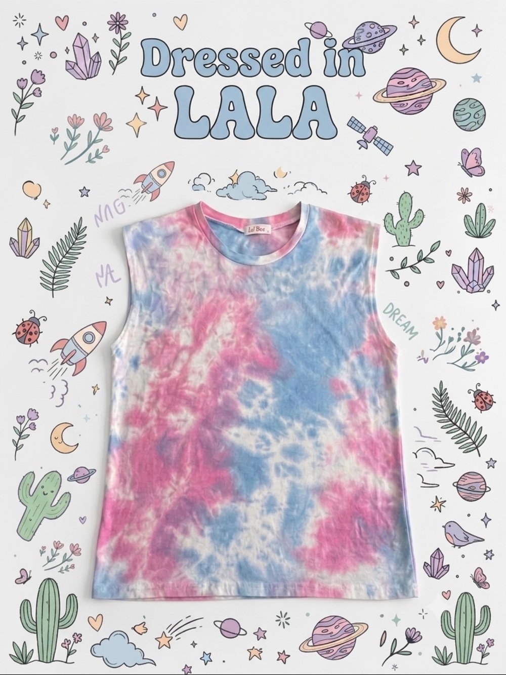 Dressed in Lala Bad Babe Tank Top Large Cotton Candy Tie Dye Shoulder Pads 2021 - Picture 8 of 11